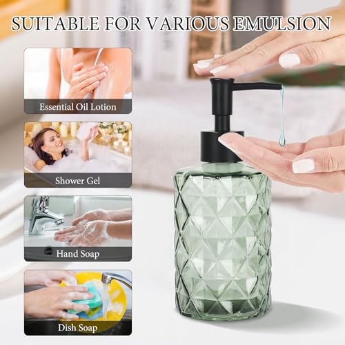 Green Glass Soap Dispenser, 11 Oz/330ml Liquid Hand Lotion Dispenser Set for Kitchen Sink and Bathroom, Dish Soap Dispenser Set, Lotion Glass Lotion Bottles with Black Pump (Army Green) - color: Green&black