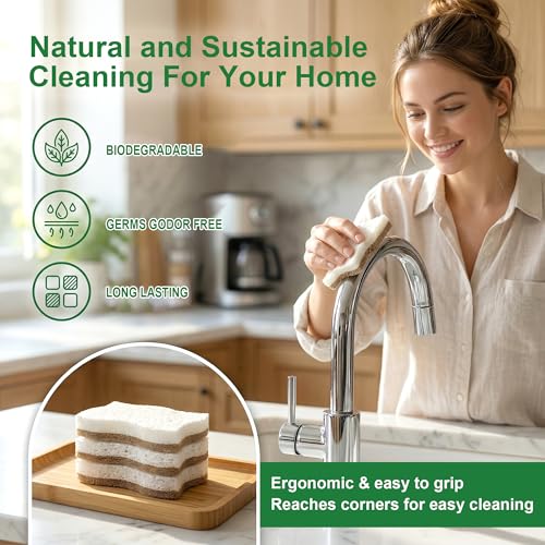 LILAC Natural Cellulose Sponges for Dishes - Ergonomic Non-Scratch Kitchen Scrub Sponges - 100% Biodegradable & Eco-Friendly Cleaning Sponges for Non-Stick Cookware, Bathroom & Household (6 Pack) - size: 6 Pack