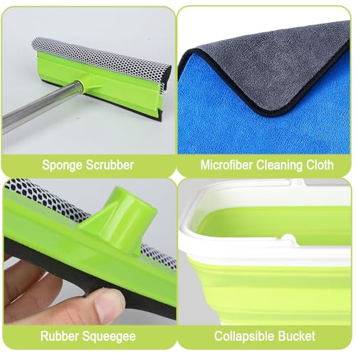Window Cleaning Kit, Squeegee with Bucket for Windshield Cleaning, Bathroom, Shower Doors, Mirrors, Tiles, and Car Windows (Green) - color: Green
