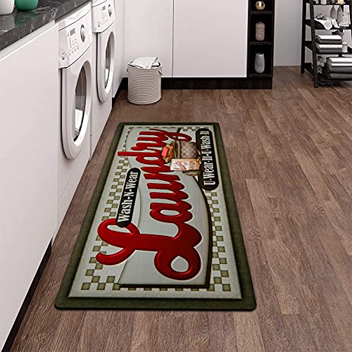 Pauwer Laundry Room Rug Runner 20"x48" Waterproof Rubber Laundry Mat Non Slip Kitchen Mats for Floor Washable Floor Mat Runner Rug for Farmhouse Mudroom Washroom Bathroom Decor - color: Laundry Red, size: 1'8" x 4'