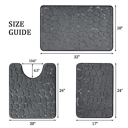 YIHOUSE Bathroom Rugs Mat Set, Memory Foam Bath Mat 3 Piece Dark Grey | U Shape+Small Mat, Non Slip, Water Absorbent, Washable, Bath Mat For Bathroom, Sink and Toilet - color: Dark Grey, size: 2'8" x 1'8" (Rectangular)