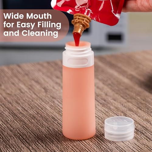 MICEBAY Condiment Squeeze Bottles for Sauces, 3-oz Mini Silicone Salad Dressing Container to Go with Reusable Sandwich Bag, Leakproof Sauce Bottle for Bento Lunch Box, 4 Pack, Candies - color: Candies, size: 3 OZ