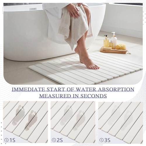 Nuanchu Large Stone Bath Mat 31.2" x 23.3" - Foldable Diatomite Bath Mat with Anti-Slip Pad Quick-Dry Large Bathroom Non-Slip Absorbent and Easy to Clean for Shower Entryway Kitchen Counter (White) - color: White