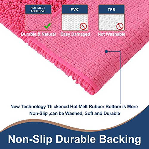 FLOLEOPA Luxury Chenille Hot Pink Bathroom Rugs Bath Mats Sets, Extra Soft and Absorbent Bathroom Rugs Non Skid Machine Wash Dry Bath Mats（32"x20" Plus 17"x24"） - color: Hot Pink, size: 32"x20" Plus 17"x24"