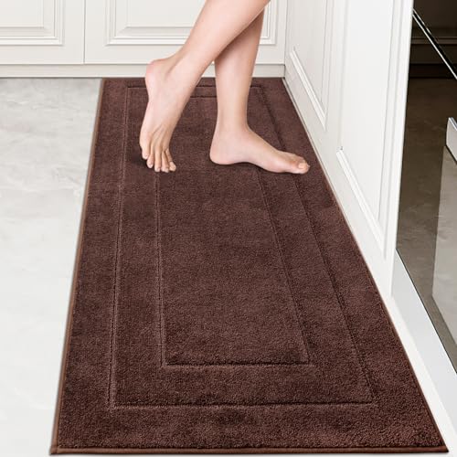PURRUGS Machine Washable Kitchen Runner Rug 24" x 59", Non-Slip/Skid Hallway Runner Rug, Super Absorbent Soft Area Rug for Kitchen, Hallway & Laundry, Brown - color: Brown, size: 24" X 59"