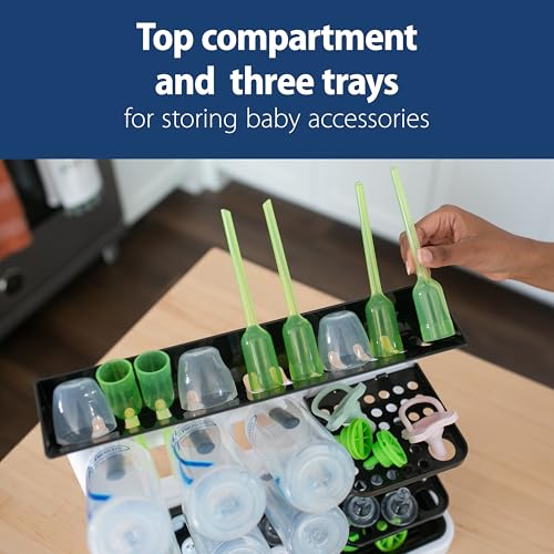 Dr. Brown's Drying Tower, Stand-Up Drying Rack, Countertop Baby Bottle Drying with Organized Storage for Baby Essentials, Space Saving Vertical Rack, Gray/White - style: Gray/White Rack