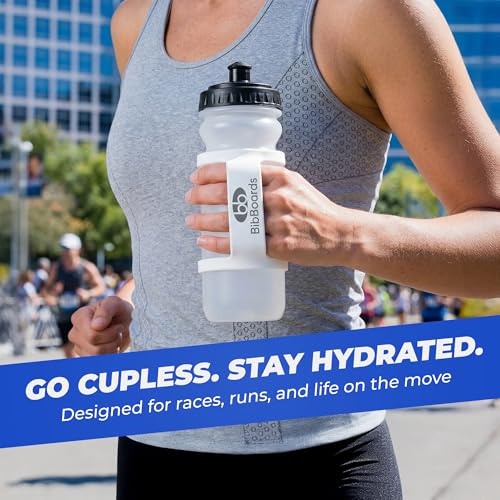 BibBoards Hydro Loop Silicone Water Bottle Band – Hands-Free Carry Strap for Running, Gym & Training | Flexible Water Bottle Holder & Grip Band Fits Most Bottles for Travel & Outdoor Activities - color: White