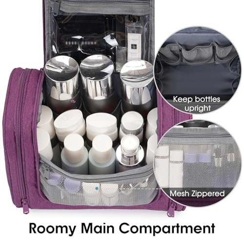 Narwey Hanging Toiletry Bag for Women Travel Makeup Bag Organizer Toiletries Bag for Cosmetics Essentials Accessories - color: Dark Purple