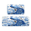 Retro Blue Peacock Flowers Kitchen Rugs Mats Set of 2 Pcs Non-Slip Floor Mats Washable Runner Rugs Set for Bathroom Laundry Hallway Kichen Comfort Standing Mat - color: Retro Blue Peacock Flowers