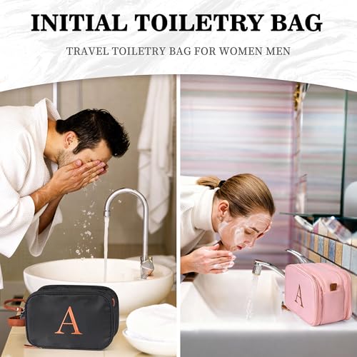YOOLIFE Travel Toiletry Bag - Personalized Birthday Gifts for Mens Women Initial Travel Toiletry Bag Essentials for Women Men, Portable Organizer for Accessories, Initial Makeup Bags Black - color: Black, style: Minimalist