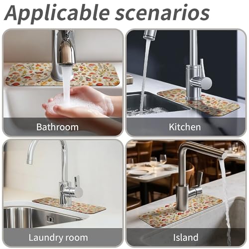 Faucet Fast Absorbent Pad - Mushrooms And Butterflies Drying Pad, Suitable For Kitchen, Bathroom, Island And Other Scenes - color: Mushrooms and butterflies