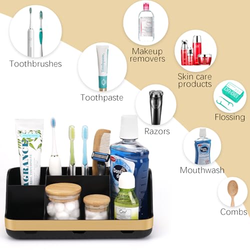 GFWARE Gold Toothbrush Holders for Bathrooms Countertop Organizer - Detachable 7 Slots Electric Toothbrush and Toothpaste Holder, Kids Organization and Storage, Restroom Accessories Vanity Stuff - color: Gold