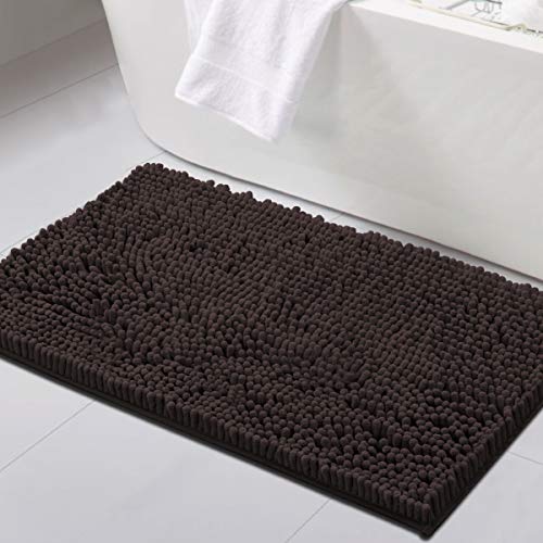 H.VERSAILTEX Bathroom Rugs Bath Mat Bath Rugs Bath Mats for Bathroom Non Slip Extra Thick Buncy Soft Chenille Bath Rug Fulffy Shag, Indoor Rug Carpet for Entry Living Room (Chocolate, 20" x 32") - color: Chocolate, size: 20" x 32"