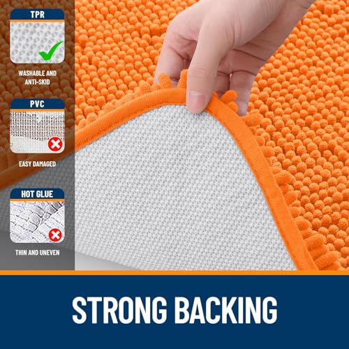 OLANLY Bathroom Rugs Sets 3 Piece, Soft Absorbent Chenille Bath Mats and U-Shaped Contour Toilet Rug, Quick Dry, Home Decor Accessories, Bath Mat Set for Bathroom (30"x20"+24"x16"+24"x20", Orange) - color: Orange, size: 30" X 20" + 24" X 16" + U24" X 20"