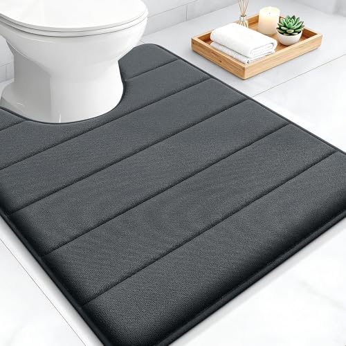 OLANLY Memory Foam Toilet Rugs U Shaped 24x20, Super Soft Absorbent Contour Bath Rugs, Quick Dry, Machine Washable Toilet Mat, Bathmat Floor Carpet, Bathroom Home Decor Accessories, Dark Gray - color: Dark Gray, size: 24" X 20" Contour Rug