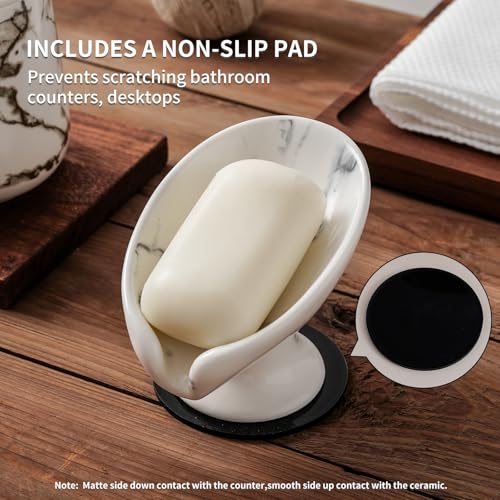 Agyiuns Soap Dish, Marble Soap Holder Self Draining Leaf Shape Soap Dishes,Ceramic soap Holder for Shower，Bathroom Sink, Kitchen (1, Marble) - color: Small Size-marble