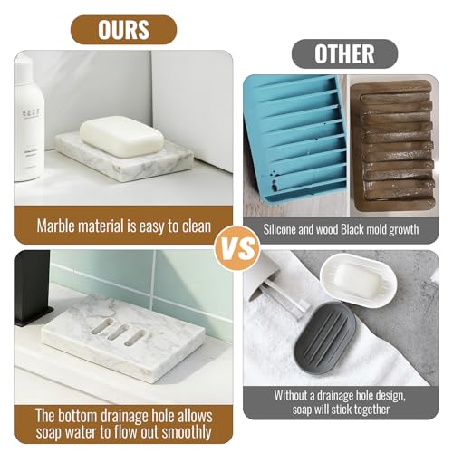Soap Dishes Marble for Bathroom Kitchen, Shower Bar Soap Holder