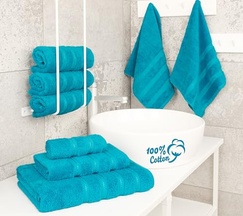 American Soft Linen 100% Cotton Luxury Turkish Towels, 6 Piece Towel Set | Soft Absorbent Quick Dry OEKO Tex Standard 100 Certificated Durable Machine Washable Breathable Premium Hotel Quality - color: Aqua Blue, size: 6PC (2BT + 2HT + 2WC)