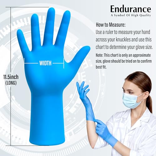 Endurance Blue Nitrile Gloves – 8 Mil Heavy-Duty Disposable Gloves, Powder & Latex-Free, Low Derma, and Non-Sterile - size: Large (Pack of 500)
