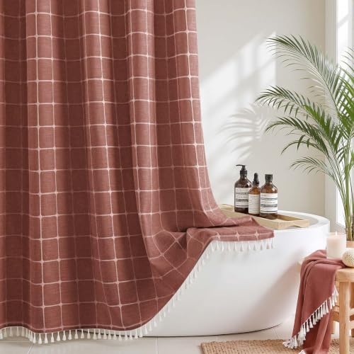 Farmhouse Shower Curtain with Snap-in Liner, No Hooks Needed Fabric Shower Curtains with Tassels for Rustic Bathroom Decor, with Window,with Magnets,Water Repellent&Machine Washable,Orange,71x74Inch - color: Orange-window, size: 71"W x 74"L (Pack of 1)