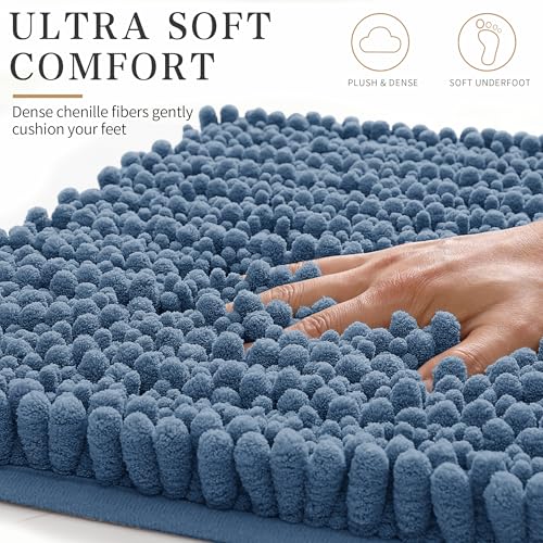 Yimobra Bathroom Rugs Non Slip Washable - Ultra Soft Absorbent Chenille Bath Mat, Quick Dry Shaggy Floor Carpet for Tub Shower, Denim Blue Home Decor Accessories, 24x17 Inch - color: Denim Blue, size: 24" X 17"
