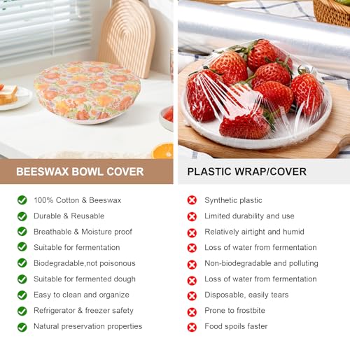 Reusable Bowl Covers for Bread Proofing - Beeswax Bowl Covers Reusable 3 Set, Cotton Blend Stretch Design, Fits 4-13 Inch Bowls, Shower Caps for Sourdough Bread, Dough Proofing & Food Storage（Flower） - color: Flower