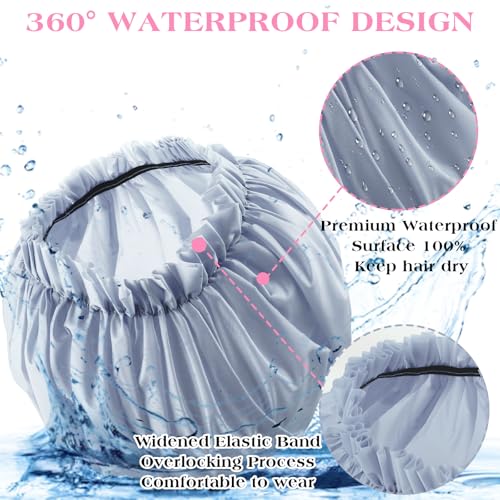 2 PCS Large Shower Cap for Braids - Waterproof Shower Cap for Women, Reusable XL Plastic Shower Caps Jumbo Bath Bonnet for Long Thick Curly Hair, Locs, Twist Braids (Black, Grey) - color: Black+Grey