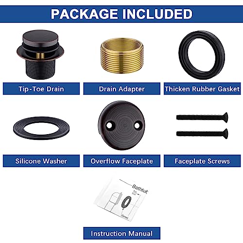 Brass Tip-Toe Tub Drain Kit, Oil Rubbed Bronze Tub Drain and Overflow Kit with 2-Hole - color: Oil Rubbed Bronze, style: 2-hole