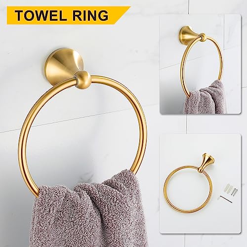4 Pcs Gold Bathroom Hardware Set - Brushed Brass Gold Bathroom Accessories Kit, Stainless Steel Wall Mounted 23.6 Inch Towel Bar | Towel Hook | Toilet Paper Holder | Hand Towel Holder - color: Gold