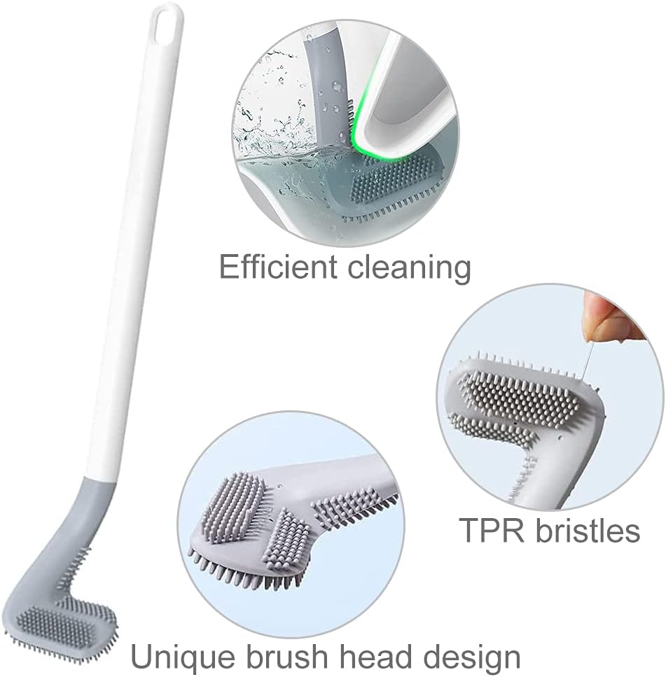 Toilet Brush, Long Handle Golf Toilet Brush with Holder 360° Deep Cleaning Flexible Silicone Toilet Cleaner Brush Wall Mounted for Bathroom (2Pcs White Brush) - color: 2pcs White Brush