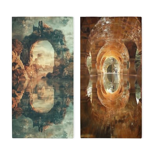 Mysterious World Hand Towels Set of 2, Surrealism Fantasy Mirror Scenery Decorative Bath Towels for Bathroom Kitchen Home Spa Hotel Yoga,Bathroom Decor Accessories - color: Mysterious World