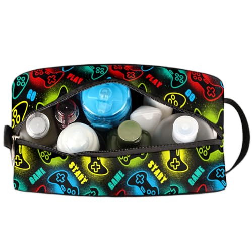Kids Travel Toiletry Bag - Waterproof Hanging Cosmetic Hygiene Bags for Boys Men - Large Shave Kit for Toiletries Accessories Bathroom Stuff, Game Controller - color: Game Controller