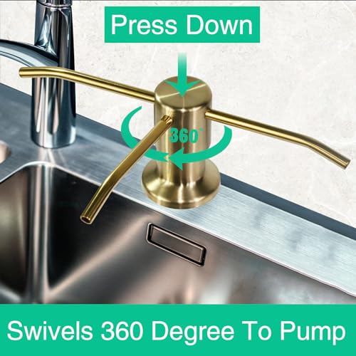 Soap Dispenser for Kitchen Sink, Built in Sink Soap Dispenser, Countertop Soap Dispenser Pump with 47" Extension Tube kit, No Need to Fill Little Bottle Again, Golden - color: Golden