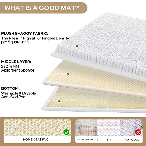 HOMEIDEAS 3 Pieces Bathroom Rugs, Ultra Soft Non Slip Absorbent Chenille Toilet Bath Mat Set (White) - color: White-white, size: 17"x24"+20"x32"+U Shape 20"x24"