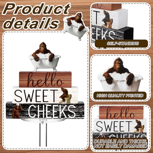 Cinnvoice 4 Pcs Funny Bigfoot Bathroom Decor Farmhouse Bathroom Decoration Western Hello Sweet Cheeks Table Centerpiece Gift for Christmas Valentines Back to School - style: Funny Bigfoot