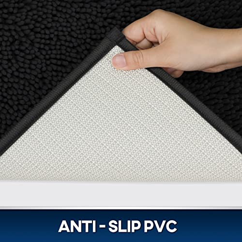 TREETONE Machine Washable Water Absorbent Bath Mat Bathroom Rugs Non Slip Soft Microfiber Mat (Set of 3-Medium 20" x 32"/Contour/Lid Cover, Black) - color: Black, size: Set of 3-Medium 20" x 30"/Contour/Lid Cover