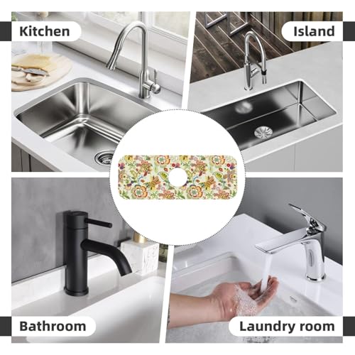 Boho Floral Mandala Yellow 15" X 5.5" Kitchen Sink Splash Guard Faucet Faucet Guard Draining Mat Sink Splash Guard Faucet Kitchen Bathroom - color: Boho Floral Mandala Yellow