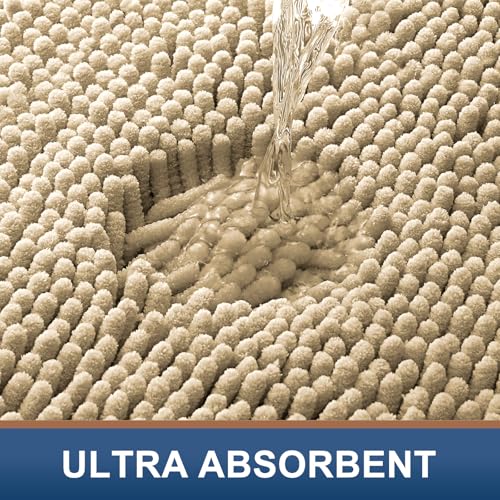 Smiry Luxury Chenille Toilet Rugs U-Shaped 20x20, Soft Absorbent Non-Slip Contour Bathroom Rugs for Toilet, Machine Washable Contoured Bath Mats, Beige - color: Beige, size: 20" X 20" Contour Rug