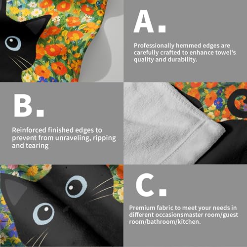 Floral Black Cat Hand Towels of Bathroom Absorbent 14.4x28.3 Inch | Colorful Daisy，Polyester Cotton，Soft，Breathable，Skin-Friendly，for Spring Summer Holiday Kitchen Hotel Swimming Gym Spa Decor - color: Spring Floral