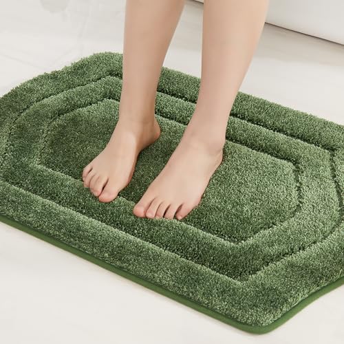 COSY HOMEER Extra Thick Bath Rugs for Bathroom - Anti-Slip Bath Linen Sets Mats Soft Plush Yarn Shaggy 100% Strong Polyester Living Room Bedroom Floor Water Absorbent(Green,17x27 - Inches) - color: Green, size: 1'5" x 2'3" (Oval)