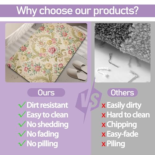Shabby Chic Rose Bathroom Rug, Rapid Dry Absorbent with Non-Slip Rubber Base Bath Mats for Bathroom 17"x30" - color: Shabby Chic Rose