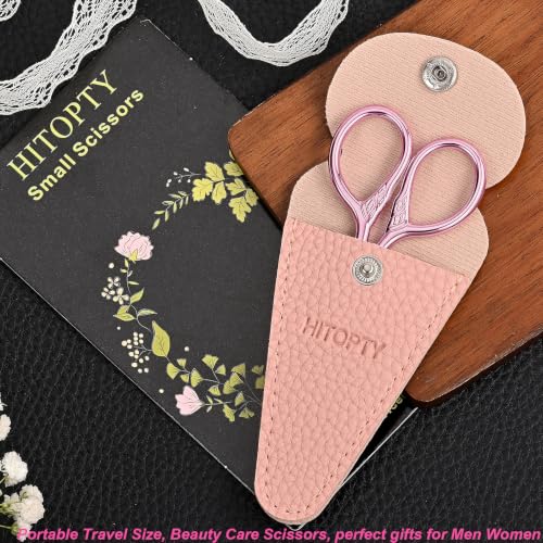 Small Pointed Scissors for Women Men Facial Hair, Beard, Mustache | Mini Grooming Scissor Little Travel Shears, for Eyebrow, Eyelash, Sewing, Embroidery, Craft, Detail Thread Cut with Sheath - color: Pink