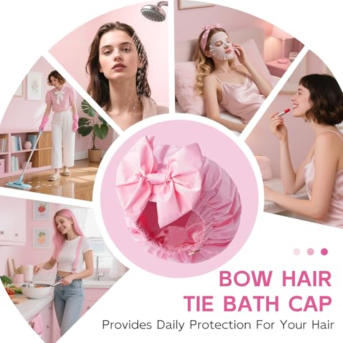 Years Calm Extra Large Shower Cap for Long Thick Hair – Waterproof Double Layer Bath Cap with Satin Lining, Secure Elastic Fit for Braids, Curls & Extensions - color: Pink