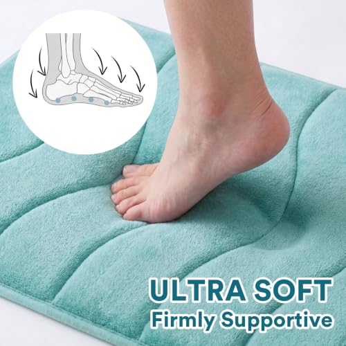 Flamingo P Memory Foam Bathroom Mat Non Slip Bath Rug Shower Rugs Carpet,20x32,Aqua Green - color: Aqua Green Wavy Line, size: 32" X 20"