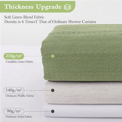 Boho Farmhouse Shower Curtain Set with Tassel, Linen Bohemian French Country Chic Bathroom Shower Curtain Set, Modern Striped Textured Shower Curtain 72x72 - Olive Green - color: Olive Green, size: 72"W x 72"L (Pack of 1)