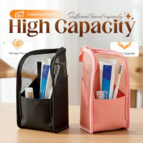 Standing Toiletry Bag, 2026 Upgraded Portable Lightweight Travel Toiletry Bag, Organizer Bag Cosmetic Zipper Pouch, Waterproof Dust-Free Stand-Up Small Toiletry Stationery Bag (Black) - color: Black