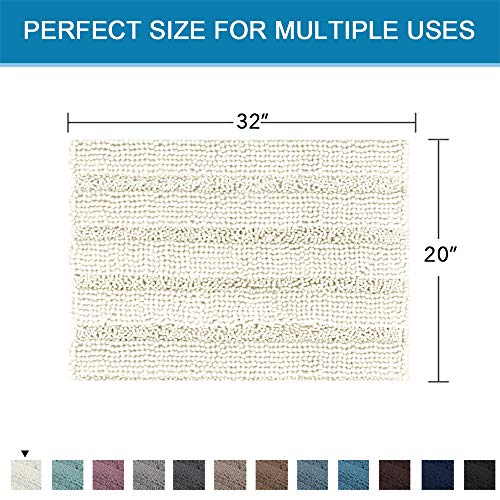 H.VERSAILTEX Bath Rugs for Bathroom Non Slip Bath Mats Extra Thick Chenille Striped Rug 20" x 32" Absorbent Non Skid Fluffy Soft Shaggy Washable Dry Fast Plush Mat for Indoor, Bath Room, Tub - Cream - color: Cream, size: 20" x 32"