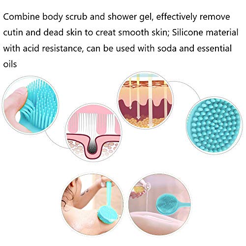 Long Handle Silicone Body Scrubber for Shower, Dual-Sided Back Scrubber Brush with Soft Bristles&Massage Nodes, Exfoliating Bath Brush for Hard to Reach Areas, Easy to Clean & Quick Dry, for Daily Use - color: Blue