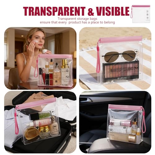 Reusable Quart Size TSA-Approved Toiletry Bag with Gusseted Bottom, Clear Makeup Cosmetic Bag Organizer, 4-Pack of 16 mil Quart Size Travel Bag for Toiletries, Carry-on Travel Accessories Essentials - color: Pink