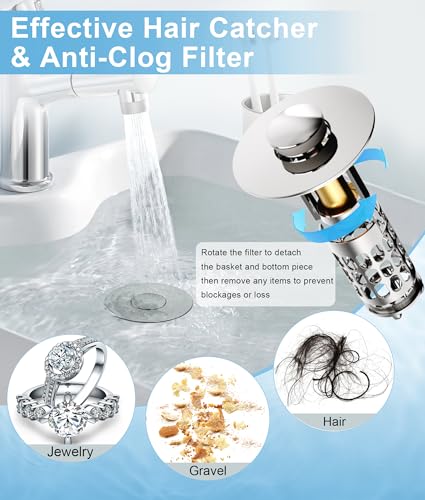 QYHNYJF Upgraded Bathroom Sink Stopper – Universal Pop-Up Drain Plug with Anti-Clog Hair Catcher, Durable Stainless Steel & Silicone Seal, Fits Standard 1.1-1.5 Inch Sink Drains, Silver - color: Silver